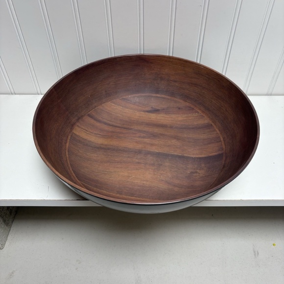 Other - Black Plastic Faux Wood Grain Salad Serving Mixing Bowl